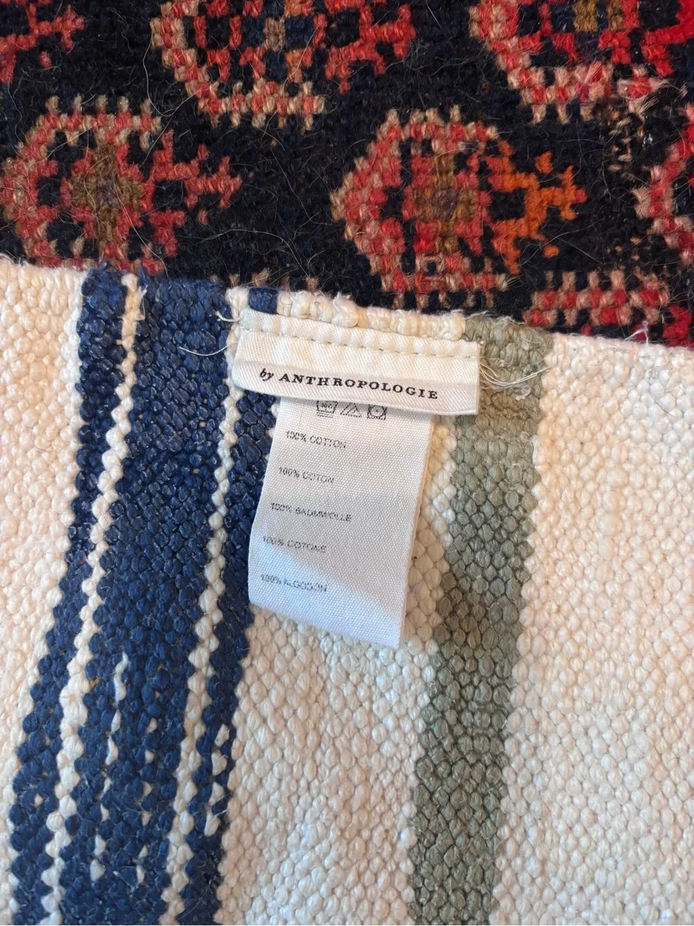 Anthropologie Ivory Bath Mat with Pink Geometric Accents